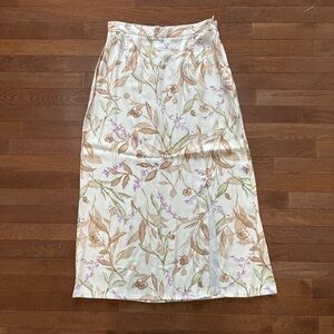 Vintage 90’s Tan and Cream Floral Print Midi Skirt